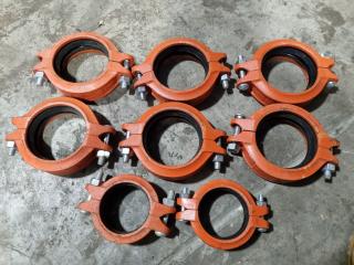 8x Rigid Pipe Couplings, 4" and 3" Sizes