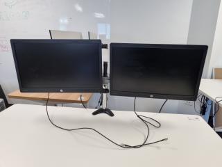 2x HP 23" Full HD LED Monitors w/ Dual Monitor Desk Stand