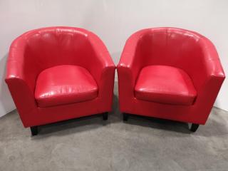 2x Stylish Bright Red Vinyl Arm Chairs