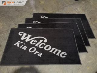 4x Carpeted Welcome Kia Ora Floor Mats, Commercial Grade, 840x1460mm