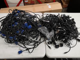 Assorted Bulk Lot of USB Cables, Phone Chargers, Monitor Cables & More