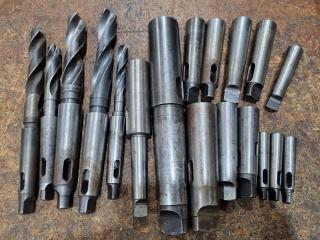 18x Assorted Morse Taper Drill Shank Adapters + 5x Drills