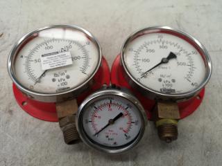 3x Assorted Industrial Pressure Gauges