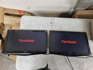 2x ViewSonic 22" LED Monitors, no base stands