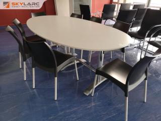 Stylish 2400mm Office or Cafeteria Table w/ 8x Stacking Chairs