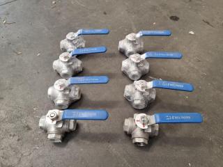 8x 3/4" 316 Stainless Steel T-Junction Ball Valves