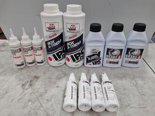 Assorted Ipone Motorcycle Clutch and Brake Oil, Fluid, Rain Repellent