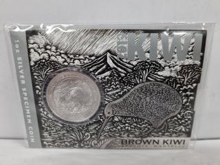 2019 Silver Specimen Kiwi Coin Brown Kiwi