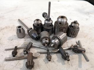 8x Assorted Vintage Drill Chucks & Keys