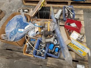 Pallet of Assorted Pneumatic Cylinders, Hose, Fittings & More