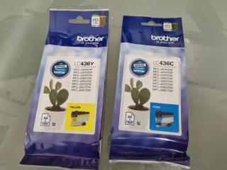 2x Brother Inkjet Printer Cartridges LC436C & LC436Y, New