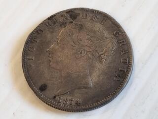 1874 British Half Crown Silver Coin