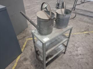 Small Galvanized Shelf and Watering Cans