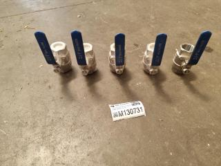 5x 1" 316 Stainless Steel Straight Ball Valves