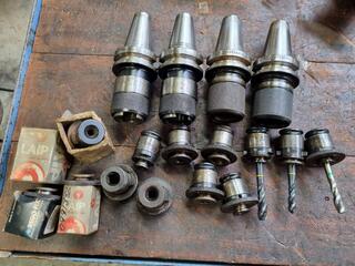 4x BT40 Tool Holders w/ Assorted Chuch Attachments