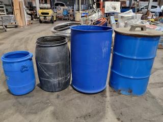 4x Assorted Plastic & Steel Storage Barrels